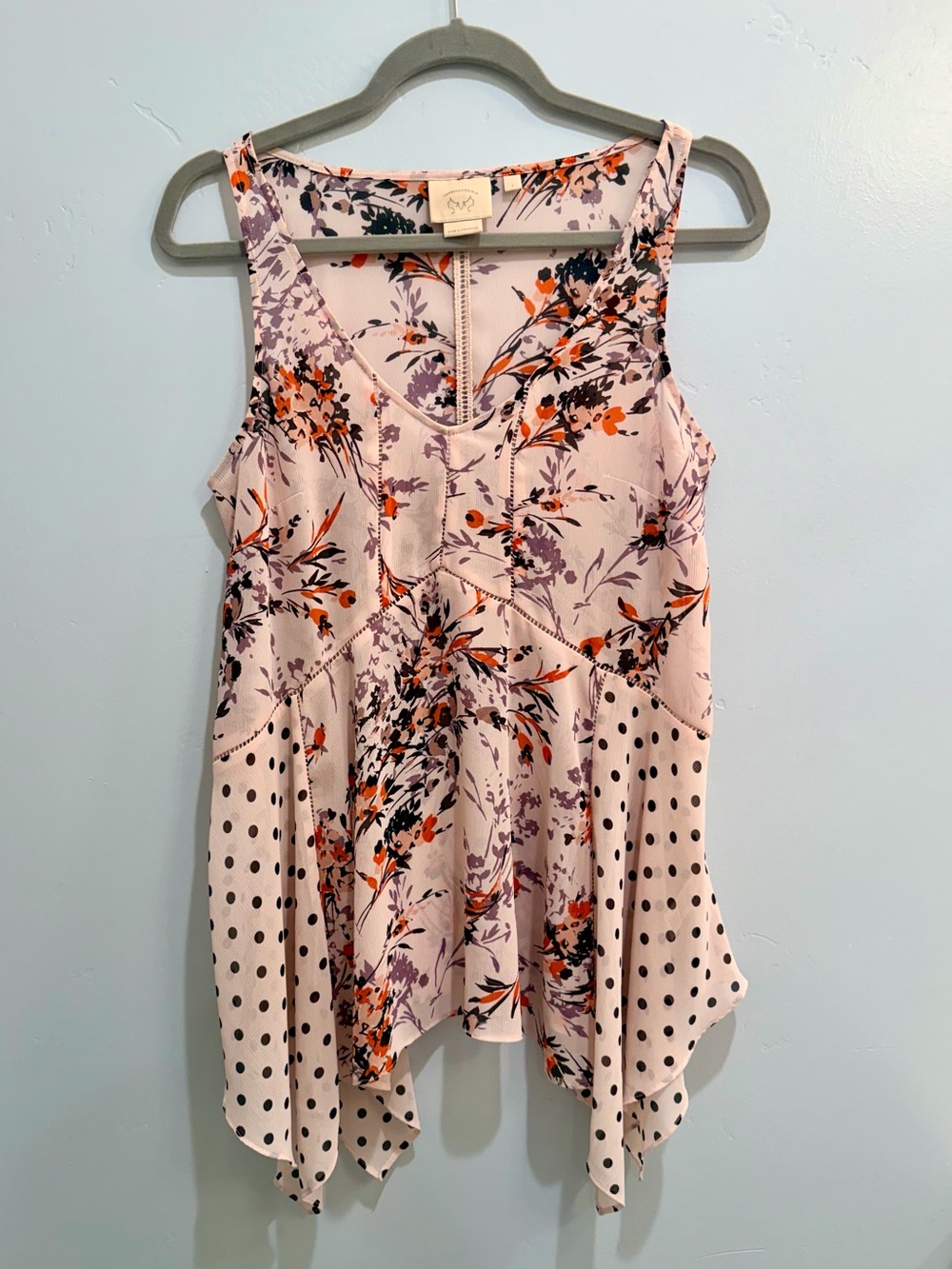 Anthropologie Floral Pop Polka Dot Handkerchief Hem Tank Top Vanessa Virginia S